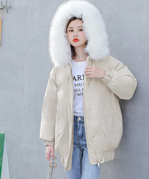 ダウンコート エコダウンジャケット 防寒 レディース ゆったりフーディーコート 中綿ブルゾン ファーフード付き 防風中綿コート 厚手暖かいアウター 体型カバー冬服 84FEINIAO-001