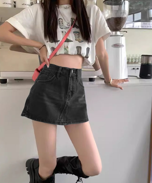 デニムスカパン キュロットスカート韓国風 レディース ハイウエスト ミニ丈スカート 着やせ ショートデニムパンツ 美尻美脚 Aラインスカパン お洒落脚長ショーパン 84GAY-002