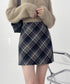レトロチェック柄ミニスカートハイウエスト レディース ショートスカート インナーパンツ付き タイトスカート お出かけ 膝上丈Aラインスカート おしゃれ 美脚脚長 84GAY-003