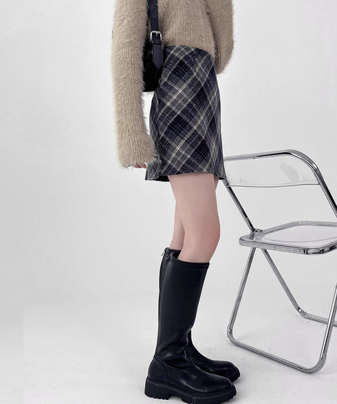 レトロチェック柄ミニスカートハイウエスト レディース ショートスカート インナーパンツ付き タイトスカート お出かけ 膝上丈Aラインスカート おしゃれ 美脚脚長 84GAY-003