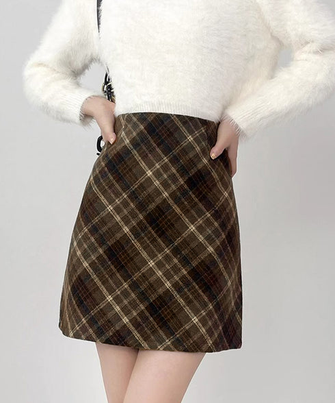 レトロチェック柄ミニスカートハイウエスト レディース ショートスカート インナーパンツ付き タイトスカート お出かけ 膝上丈Aラインスカート おしゃれ 美脚脚長 84GAY-003