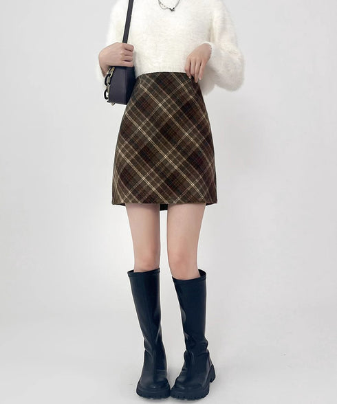 レトロチェック柄ミニスカートハイウエスト レディース ショートスカート インナーパンツ付き タイトスカート お出かけ 膝上丈Aラインスカート おしゃれ 美脚脚長 84GAY-003