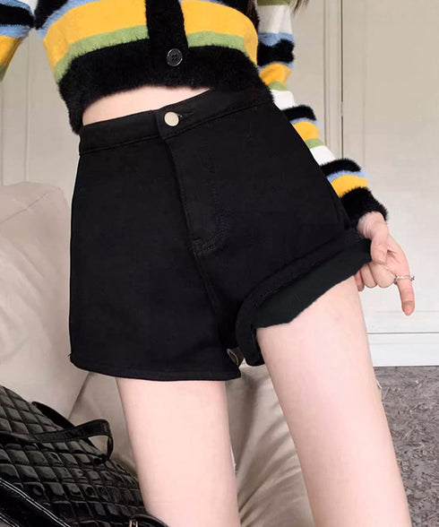 裏起毛 デニムショートパンツ レディース ハイウエスト 暖かい短パン セクシー ホットパンツ スリムミニ丈パンツ 美脚脚長 タイトボトムス 着やせ オシャレ秋冬服 84GAY-004