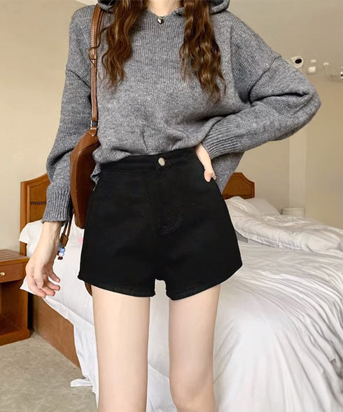 裏起毛 デニムショートパンツ レディース ハイウエスト 暖かい短パン セクシー ホットパンツ スリムミニ丈パンツ 美脚脚長 タイトボトムス 着やせ オシャレ秋冬服 84GAY-004