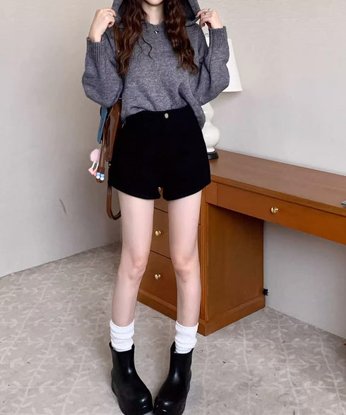 裏起毛 デニムショートパンツ レディース ハイウエスト 暖かい短パン セクシー ホットパンツ スリムミニ丈パンツ 美脚脚長 タイトボトムス 着やせ オシャレ秋冬服 84GAY-004