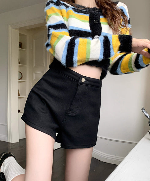 裏起毛 デニムショートパンツ レディース ハイウエスト 暖かい短パン セクシー ホットパンツ スリムミニ丈パンツ 美脚脚長 タイトボトムス 着やせ オシャレ秋冬服 84GAY-004