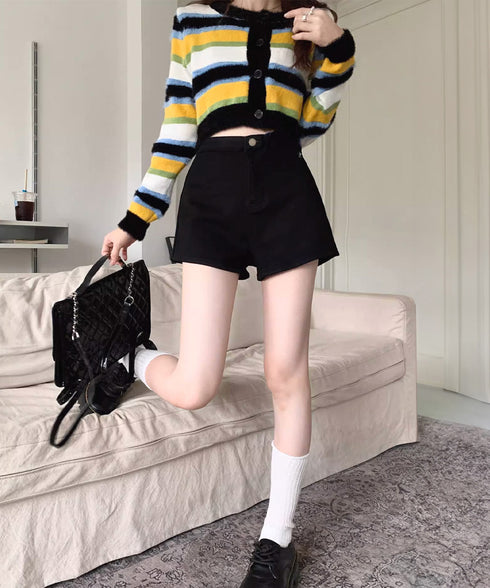裏起毛 デニムショートパンツ レディース ハイウエスト 暖かい短パン セクシー ホットパンツ スリムミニ丈パンツ 美脚脚長 タイトボトムス 着やせ オシャレ秋冬服 84GAY-004