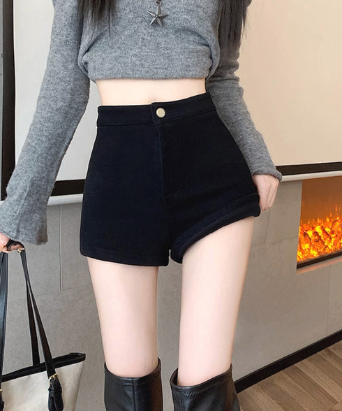 裏起毛 デニムショートパンツ レディース ハイウエスト 暖かい短パン セクシー ホットパンツ スリムミニ丈パンツ 美脚脚長 タイトボトムス 着やせ オシャレ秋冬服 84GAY-004