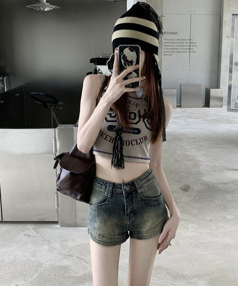 ウォッシュデニムショートパンツレディース ブリーチデニムショーパン 美脚脚長ジーパン おしゃれ アメカジホットパンツ細見え 美尻ジーンズ レトロ短パン オルチャン 84GAY-005