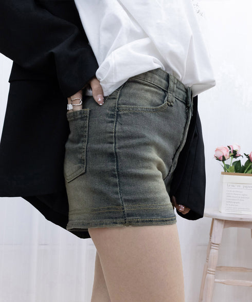ウォッシュデニムショートパンツレディース ブリーチデニムショーパン 美脚脚長ジーパン おしゃれ アメカジホットパンツ細見え 美尻ジーンズ レトロ短パン オルチャン 84GAY-005