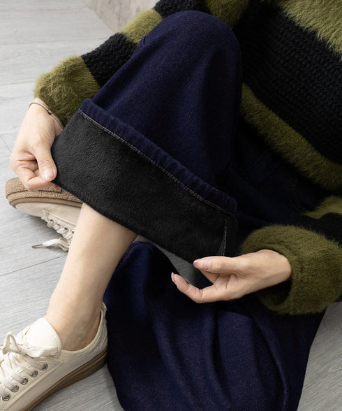 ワイドデニムパンツ 裏起毛 レディース冬 レトロ風カジュアル ストレートデニム 暖かいパンツ 体型カバー着やせ ロングパンツ 防寒ジーパン ハイウエスト ゆったり 84GAY-006