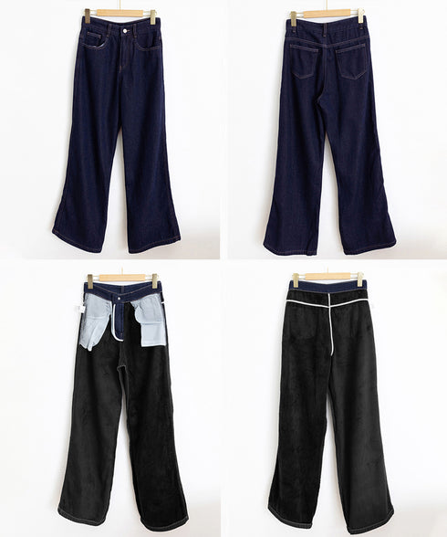ワイドデニムパンツ 裏起毛 レディース冬 レトロ風カジュアル ストレートデニム 暖かいパンツ 体型カバー着やせ ロングパンツ 防寒ジーパン ハイウエスト ゆったり 84GAY-006