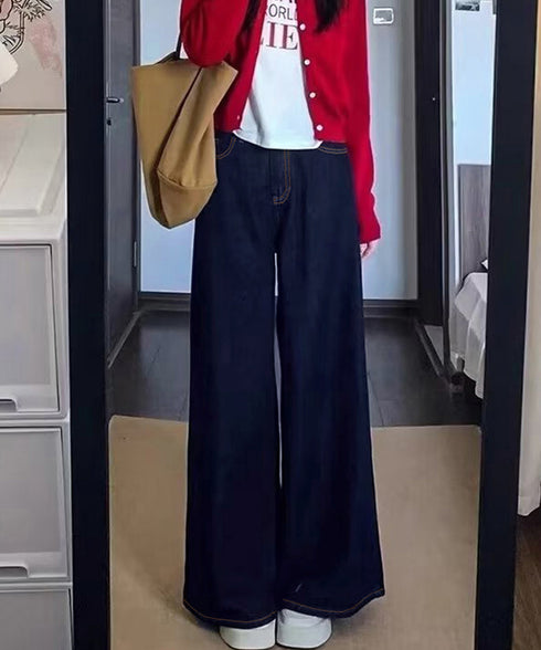 ワイドデニムパンツ 裏起毛 レディース冬 レトロ風カジュアル ストレートデニム 暖かいパンツ 体型カバー着やせ ロングパンツ 防寒ジーパン ハイウエスト ゆったり 84GAY-006