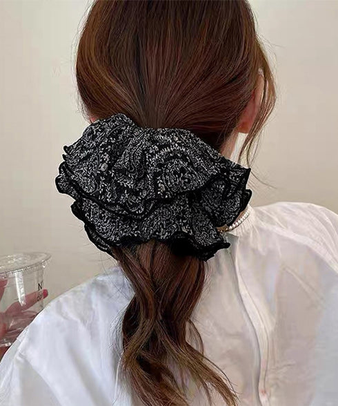 フリルシュシュ 大きめボリュームヘアゴム 韓国風フェミニンヘアアクセサリー ふんわりヘアシュシュ ボニーテール髪飾り 大人可愛いヘアアレンジ ハーフアップまとめ髪 84GUANIU-001