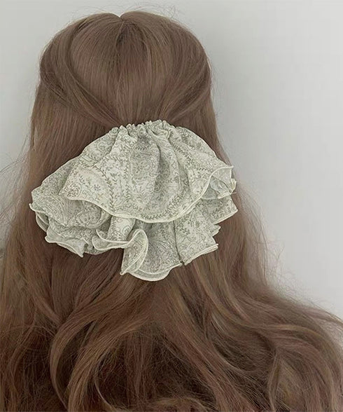 フリルシュシュ 大きめボリュームヘアゴム 韓国風フェミニンヘアアクセサリー ふんわりヘアシュシュ ボニーテール髪飾り 大人可愛いヘアアレンジ ハーフアップまとめ髪 84GUANIU-001