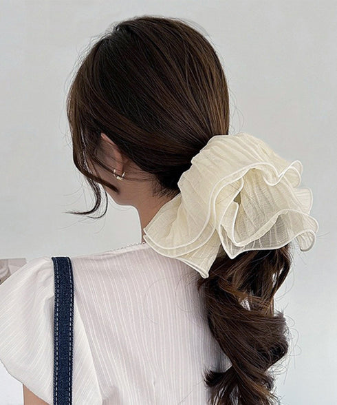 フリルシュシュ 大きめボリュームヘアゴム 韓国風フェミニンヘアアクセサリー ふんわりヘアシュシュ ボニーテール髪飾り 大人可愛いヘアアレンジ ハーフアップまとめ髪 84GUANIU-001