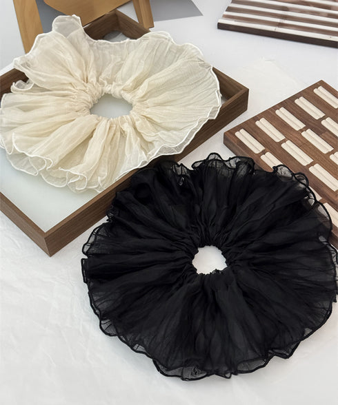 フリルシュシュ 大きめボリュームヘアゴム 韓国風フェミニンヘアアクセサリー ふんわりヘアシュシュ ボニーテール髪飾り 大人可愛いヘアアレンジ ハーフアップまとめ髪 84GUANIU-001