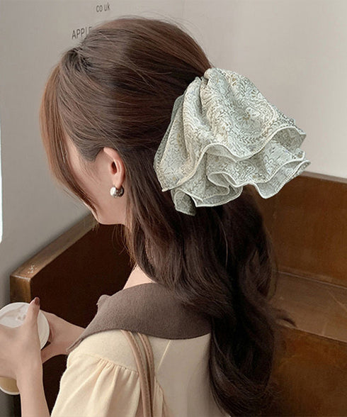 フリルシュシュ 大きめボリュームヘアゴム 韓国風フェミニンヘアアクセサリー ふんわりヘアシュシュ ボニーテール髪飾り 大人可愛いヘアアレンジ ハーフアップまとめ髪 84GUANIU-001