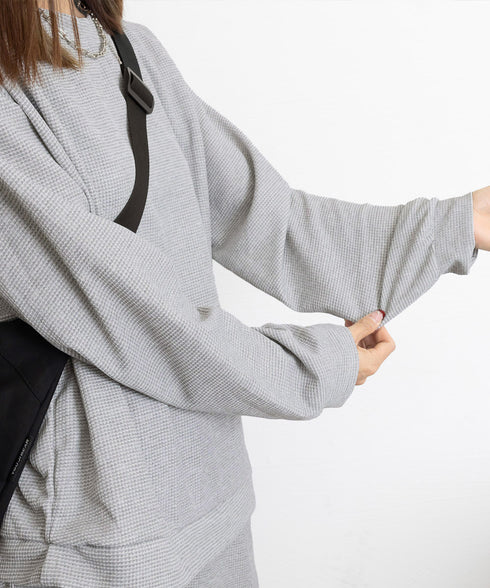 ワッフルスウェットセットアップ 春秋長袖 レディース ジャージ上下セット カジュアルトレーナースウェットパンツセット 無地ウォーキング服 ダンス衣装 ルームウェア 84GZYM-004