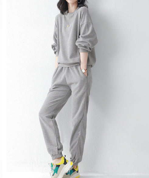 ワッフルスウェットセットアップ 春秋長袖 レディース ジャージ上下セット カジュアルトレーナースウェットパンツセット 無地ウォーキング服 ダンス衣装 ルームウェア 84GZYM-004
