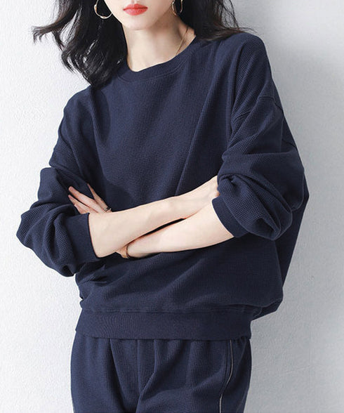 ワッフルスウェットセットアップ 春秋長袖 レディース ジャージ上下セット カジュアルトレーナースウェットパンツセット 無地ウォーキング服 ダンス衣装 ルームウェア 84GZYM-004