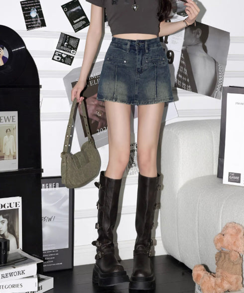 デニムスカパン キュロットスカート韓国風 ミニスカパン デニムスカート ハイウエストデニムショートパンツ ストリート系チラ見せ防止タイトスカート 美脚美尻ボトムス 84GZYM-005