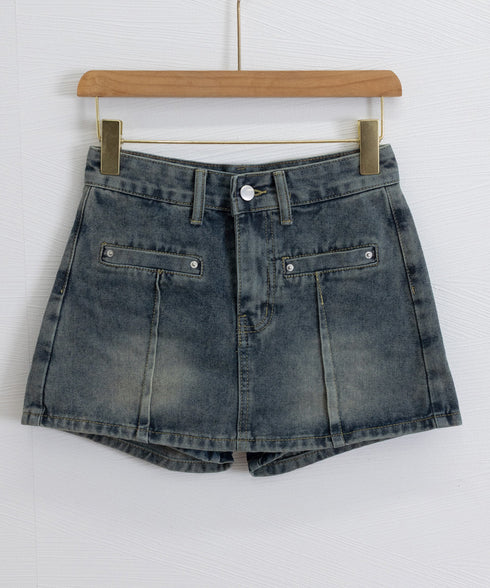 デニムスカパン キュロットスカート韓国風 ミニスカパン デニムスカート ハイウエストデニムショートパンツ ストリート系チラ見せ防止タイトスカート 美脚美尻ボトムス 84GZYM-005