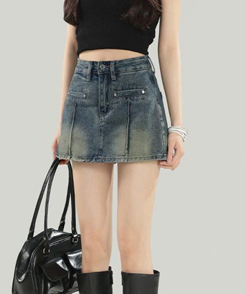 デニムスカパン キュロットスカート韓国風 ミニスカパン デニムスカート ハイウエストデニムショートパンツ ストリート系チラ見せ防止タイトスカート 美脚美尻ボトムス 84GZYM-005