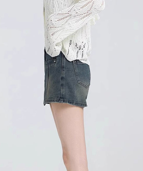 デニムスカパン キュロットスカート韓国風 ミニスカパン デニムスカート ハイウエストデニムショートパンツ ストリート系チラ見せ防止タイトスカート 美脚美尻ボトムス 84GZYM-005