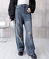ダメージデニムパンツ ワイドレッグデニム レディース ハイウエスト ロングパンツ ウォッシュ加工 ストレートパンツ 着やせ 韓国風ジーパン ゆったり ボトムス脚長 84GZYM-006