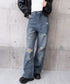 ダメージデニムパンツ ワイドレッグデニム レディース ハイウエスト ロングパンツ ウォッシュ加工 ストレートパンツ 着やせ 韓国風ジーパン ゆったり ボトムス脚長 84GZYM-006