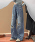 ダメージデニムパンツ ワイドレッグデニム レディース ハイウエスト ロングパンツ ウォッシュ加工 ストレートパンツ 着やせ 韓国風ジーパン ゆったり ボトムス脚長 84GZYM-006