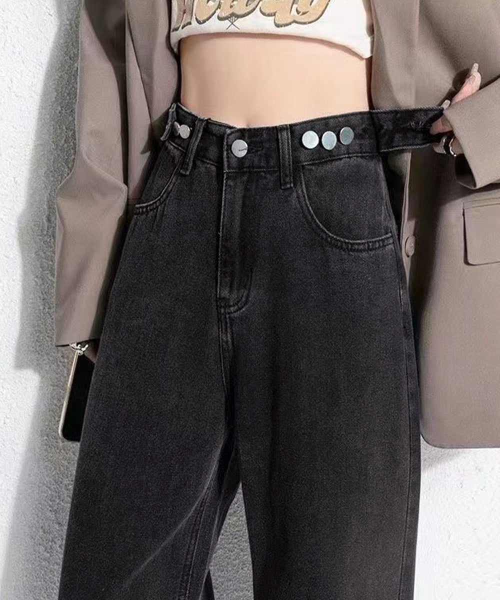 裏起毛デニムパンツウエスト調節ボタン付き
