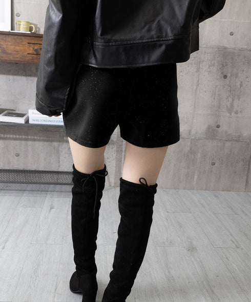 ラメ付きショートパンツ 秋冬 ツイード風 レディース 体型カバーワイドパンツ ハイウエストきれいめ短パンおしゃれ 着やせショーパン美脚脚長 韓国風ポケットデザイン 84GZYM-008