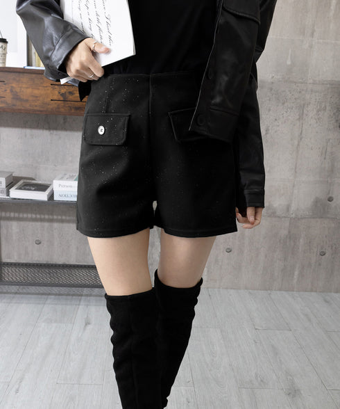 ラメ付きショートパンツ 秋冬 ツイード風 レディース 体型カバーワイドパンツ ハイウエストきれいめ短パンおしゃれ 着やせショーパン美脚脚長 韓国風ポケットデザイン 84GZYM-008