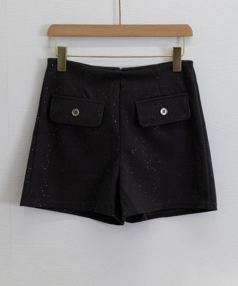 ラメ付きショートパンツ 秋冬 ツイード風 レディース 体型カバーワイドパンツ ハイウエストきれいめ短パンおしゃれ 着やせショーパン美脚脚長 韓国風ポケットデザイン 84GZYM-008