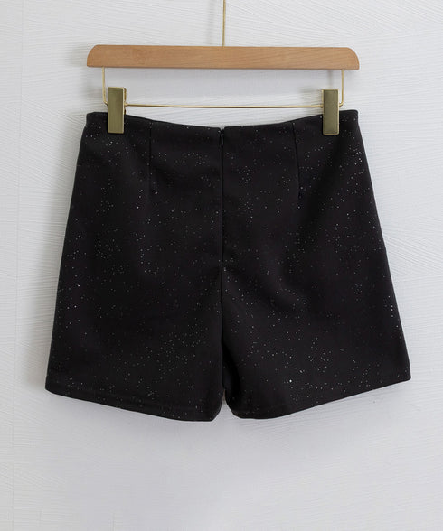 ラメ付きショートパンツ 秋冬 ツイード風 レディース 体型カバーワイドパンツ ハイウエストきれいめ短パンおしゃれ 着やせショーパン美脚脚長 韓国風ポケットデザイン 84GZYM-008