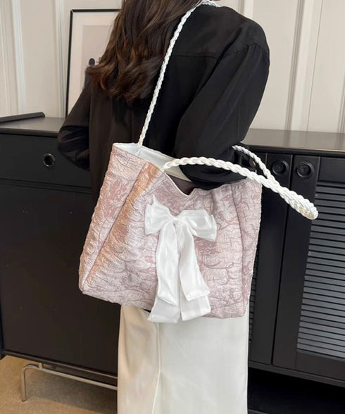 ビッグリボントートバッグ 肩掛け 軽量鞄 レディース 軽いリボンバッグ 大人可愛いママバッグ A4収納可 大容量 通勤通学バッグカジュアルきれいめ鞄 手提げバッグ 84HBJP-009