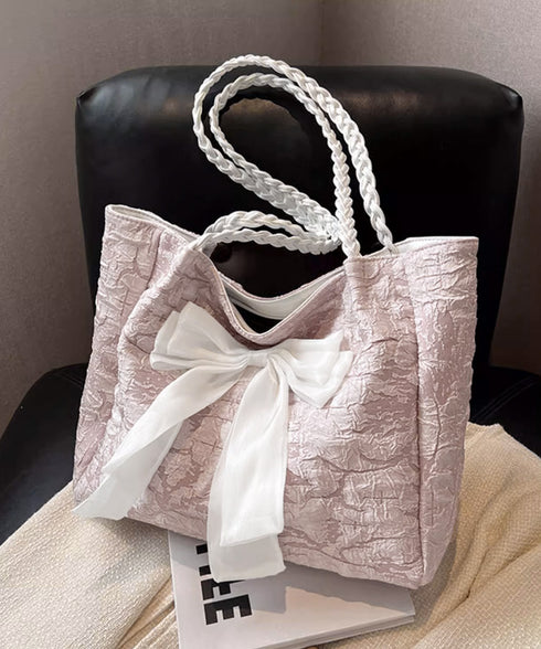 ビッグリボントートバッグ 肩掛け 軽量鞄 レディース 軽いリボンバッグ 大人可愛いママバッグ A4収納可 大容量 通勤通学バッグカジュアルきれいめ鞄 手提げバッグ 84HBJP-009