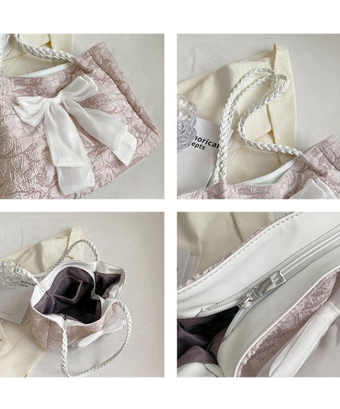 ビッグリボントートバッグ 肩掛け 軽量鞄 レディース 軽いリボンバッグ 大人可愛いママバッグ A4収納可 大容量 通勤通学バッグカジュアルきれいめ鞄 手提げバッグ 84HBJP-009