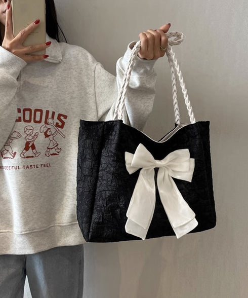 ビッグリボントートバッグ 肩掛け 軽量鞄 レディース 軽いリボンバッグ 大人可愛いママバッグ A4収納可 大容量 通勤通学バッグカジュアルきれいめ鞄 手提げバッグ 84HBJP-009