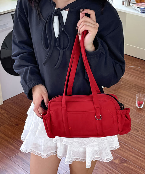 ナイロントートバッグ ミニボストンバッグ 小さめショルダー鞄 レディース 軽量スクエアバッグ マルチポケット大人可愛い肩掛けバッグ きれいめコンパクトバッグ大容量 84HBJP-012