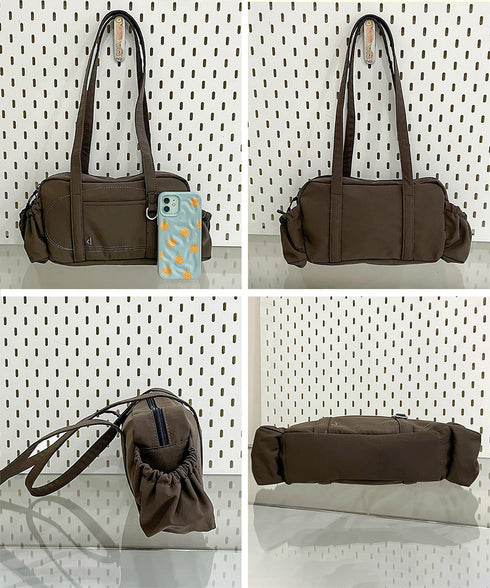 ナイロントートバッグ ミニボストンバッグ 小さめショルダー鞄 レディース 軽量スクエアバッグ マルチポケット大人可愛い肩掛けバッグ きれいめコンパクトバッグ大容量 84HBJP-012