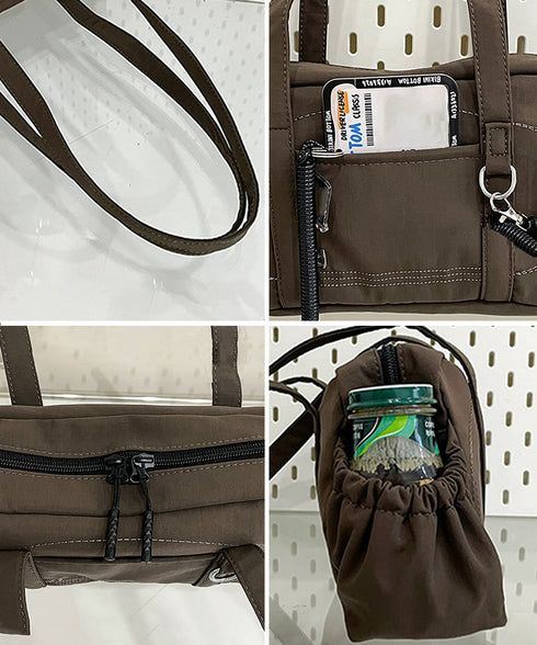 ナイロントートバッグ ミニボストンバッグ 小さめショルダー鞄 レディース 軽量スクエアバッグ マルチポケット大人可愛い肩掛けバッグ きれいめコンパクトバッグ大容量 84HBJP-012