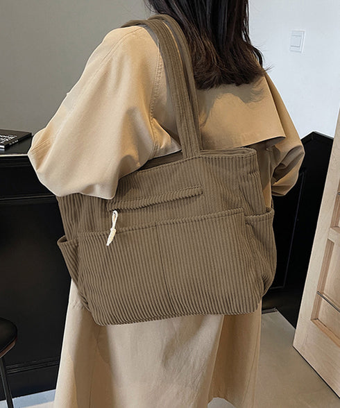 コーデュロイ トートバッグ 大容量カバン シンプル 肩掛けバッグ オフィスカジュアル レディース マザーズバッグ A4通勤通学 カバン 無地多ポケットバッグレトロ 84HBJP-013