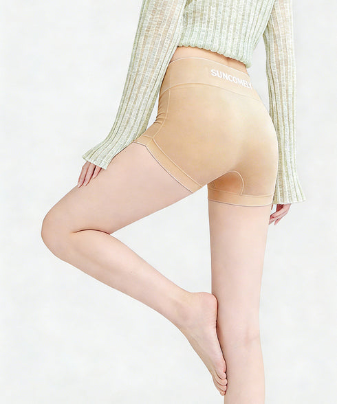 ペチパンツ シームレス ボクサーショーツ 無縫製インナーパンツ透け防止 ノーステッチショーツ バックロゴ付きインナーウェアフィット感 涼やか見せパン ハイウエスト 84HEF-002