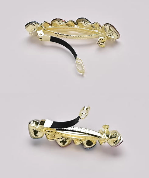 ラインストーンバレッタ 上品ヘアクリップ キラキラバレッタ ガーリー髪留めヘアアクセサリー 華やか髪飾り エレガントまとめ髪大人可愛いジュエリー 韓国ファッション 84HG-001