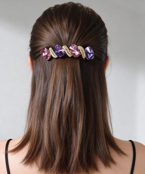 ラインストーンバレッタ 上品ヘアクリップ キラキラバレッタ ガーリー髪留めヘアアクセサリー 華やか髪飾り エレガントまとめ髪大人可愛いジュエリー 韓国ファッション 84HG-001