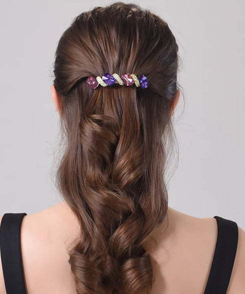 ラインストーンバレッタ 上品ヘアクリップ キラキラバレッタ ガーリー髪留めヘアアクセサリー 華やか髪飾り エレガントまとめ髪大人可愛いジュエリー 韓国ファッション 84HG-001