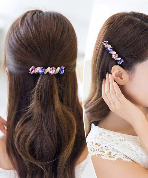 ラインストーンバレッタ 上品ヘアクリップ キラキラバレッタ ガーリー髪留めヘアアクセサリー 華やか髪飾り エレガントまとめ髪大人可愛いジュエリー 韓国ファッション 84HG-001
